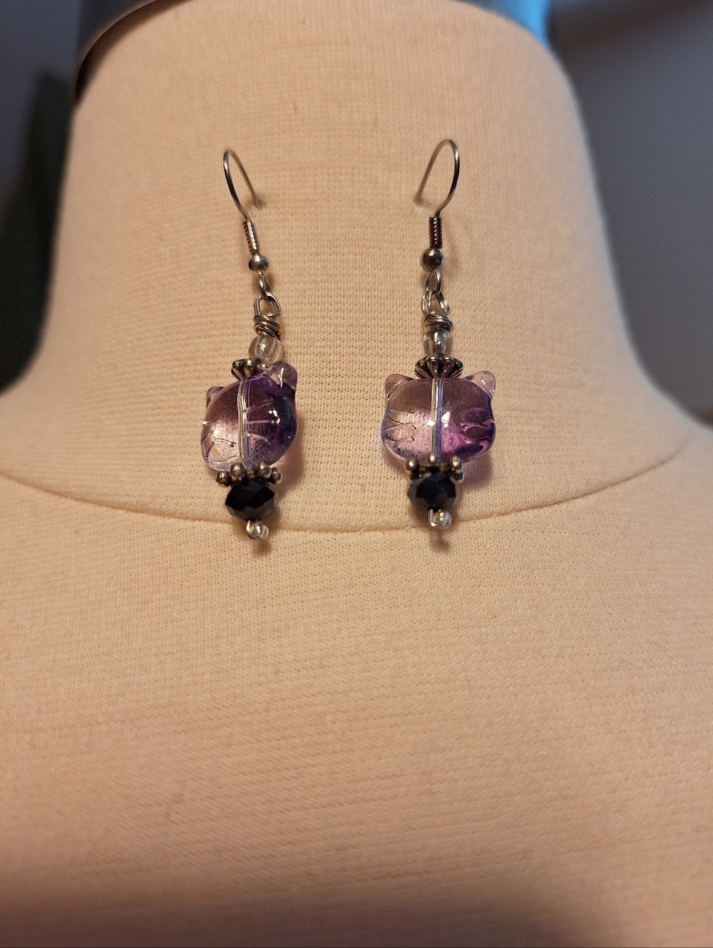 Cat Ombra Purple Clear Kawaii Earrings New